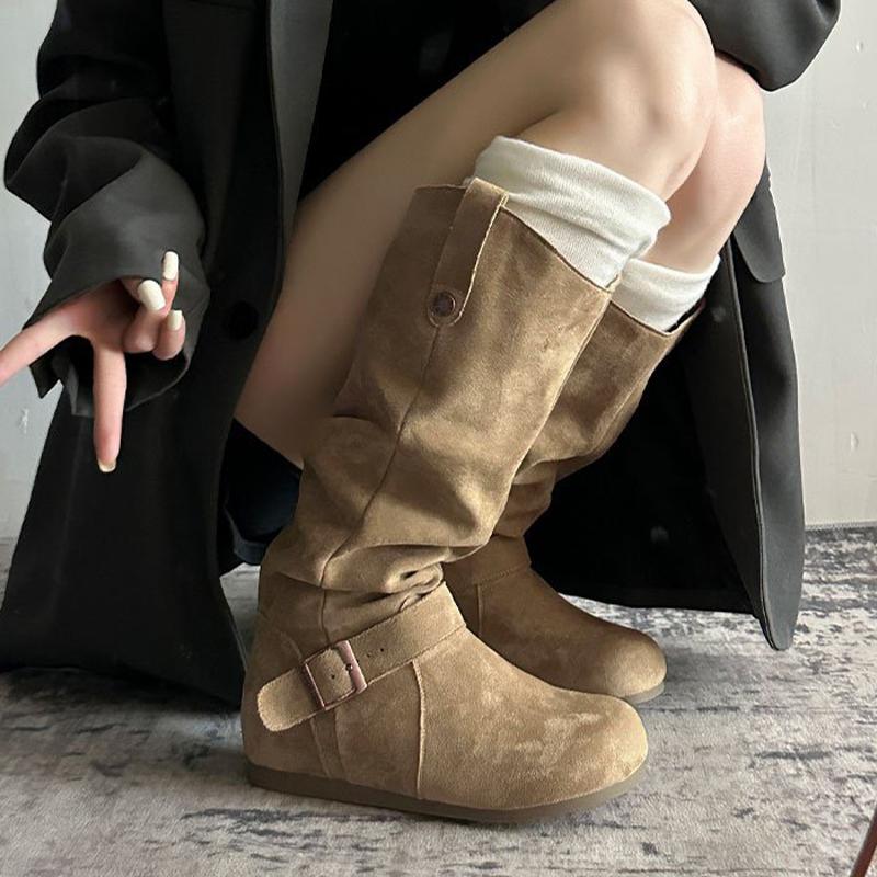 Płaskie Buty Damskie Wysokie Buty Modne do Kolan Zamszowe Buty do Chodzenia Nowe Botki Chelsea Zimowe Projektant Wygoda Długie Kobieta Botki