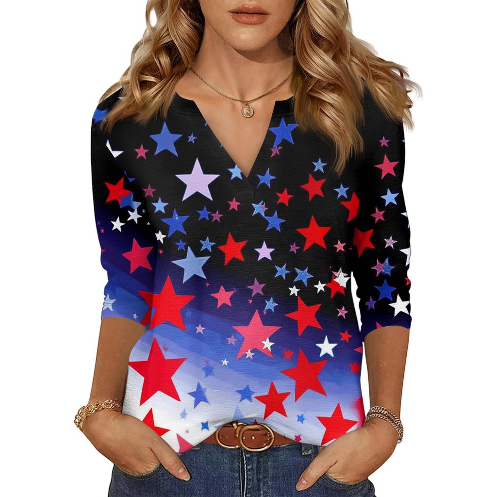 Women's Casual Fashion Sexy Comfortable V-Neck Independence Day Seven Sleeve Top