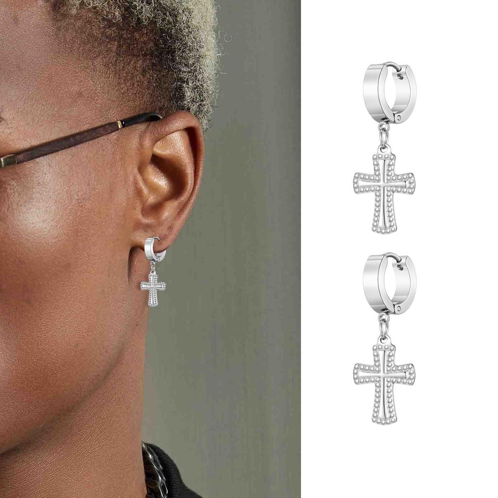 Stylish Cross Dangle Earrings for Men Boys,Stainless Steel Cross Huggies Hoop Earring,Trendy Jewelry Gifts