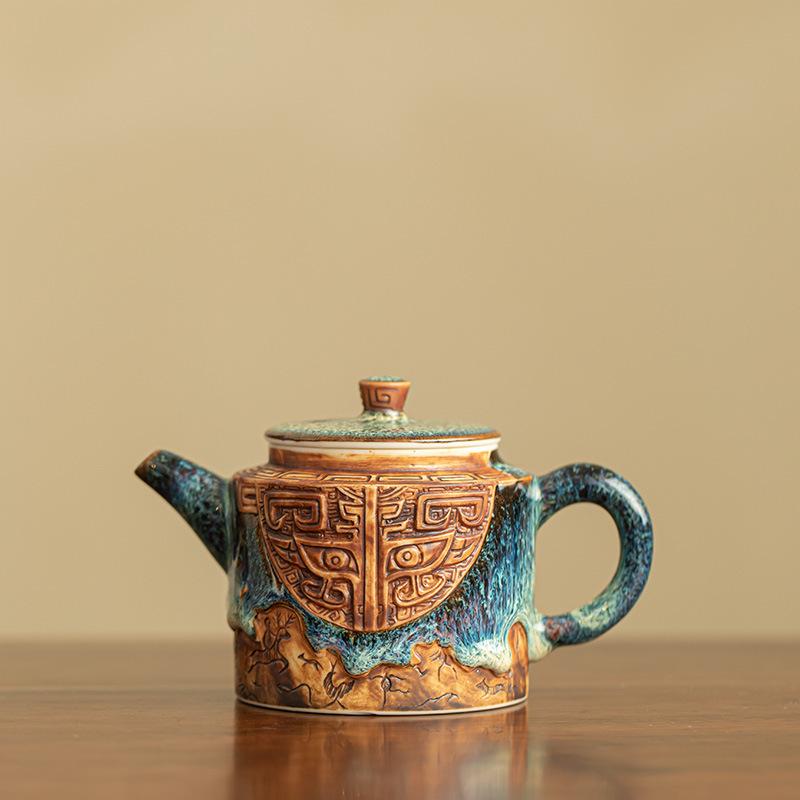 

170ml Kiln Fambe Bronze Copper Cash Teapot Handmade Tea Infuser Pot Tea Brewing Kettle With Ball Hole Tea Items Decoration Craft