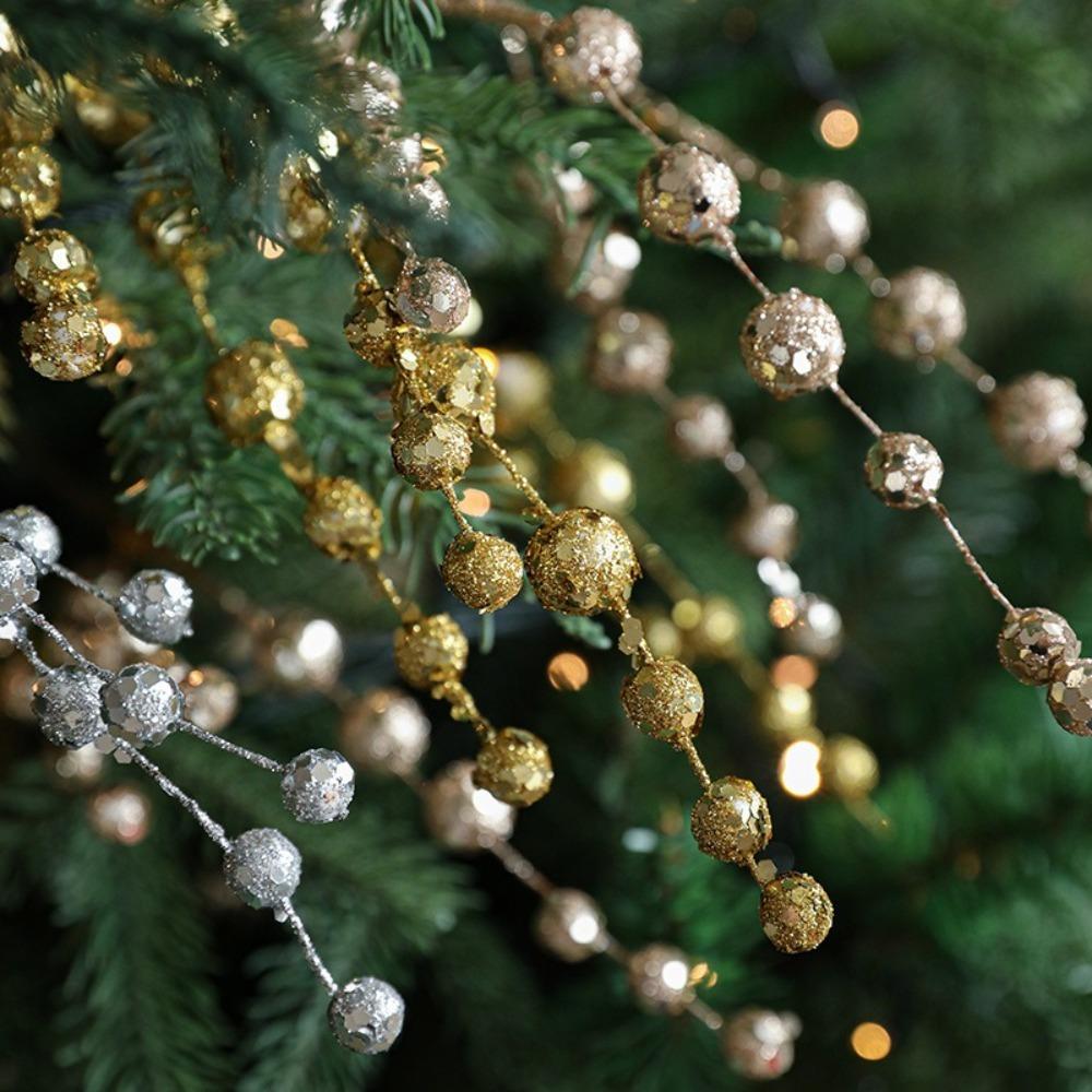 10PCS Artificial Christmas Glitter Branches 40CM Fake Glitter Berry Stem Ornaments Christmas Tree