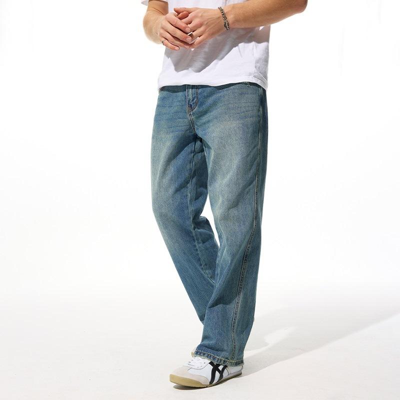 Spring New Men's High Street Narrow Version Wide-leg Loose Loose Straight Blue Jeans Men