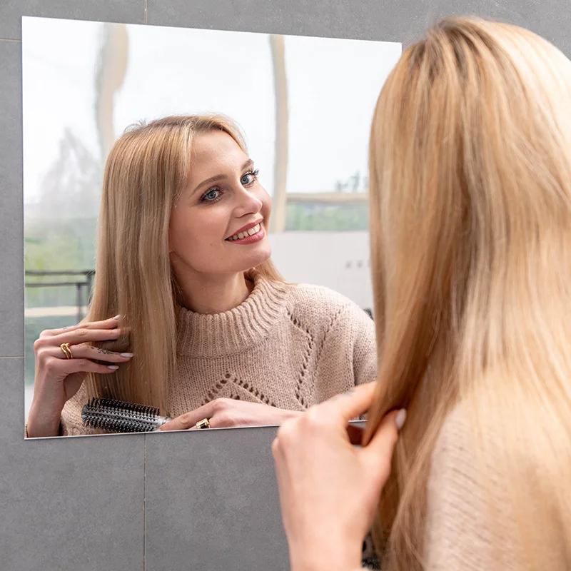 4pcs 30*25cm Mirror Wall Sticker Plastic Mirror Sheets Soft Acrylic 3D Self-adhesives Mirror Decorations Living Room DIY Mirror