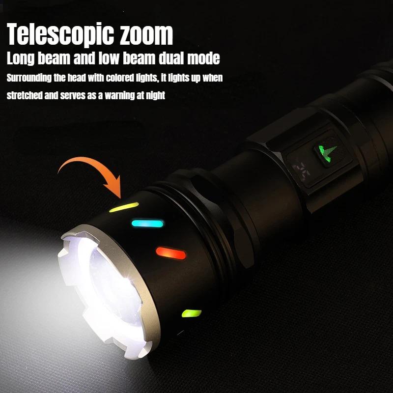 20000MAH 30W White Laser Flashlight TYPE-C Charging Zoom Digital Display with Fluorescence Strong Light Long-range Torch