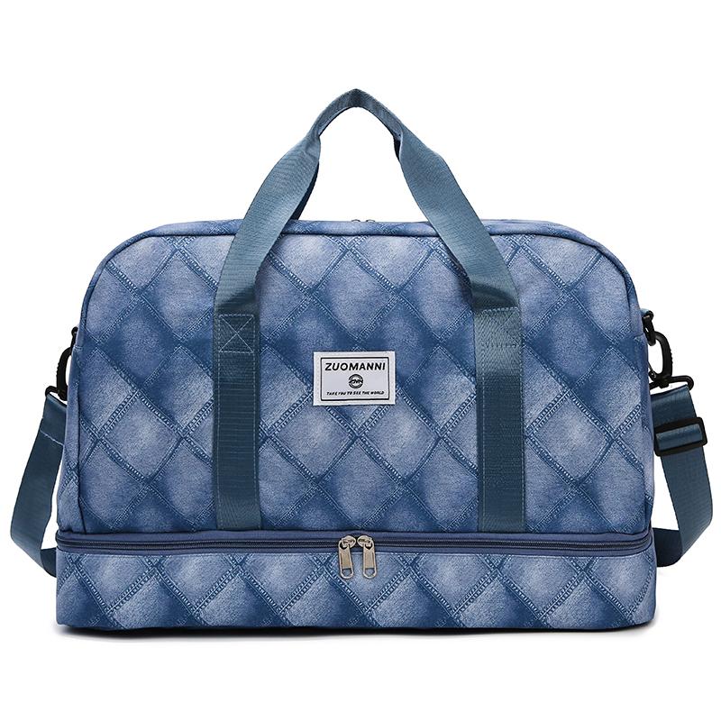 

Большая вместительная дорожная сумка с принтом для женщин, сумка для хранения, спортивная сумка для фитнеса, раздельная дорожная сумка для сухого и влажного хранения, сумки для обуви синий