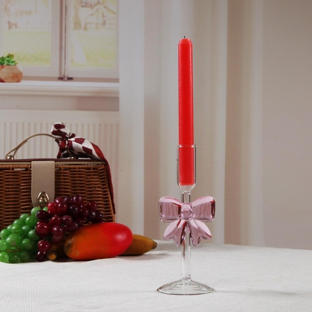 Clear Bow Candle Holder Party Decor Tall Glass Candlestick Holder Table Decoration Party Supplies Candlelight Dinner Props