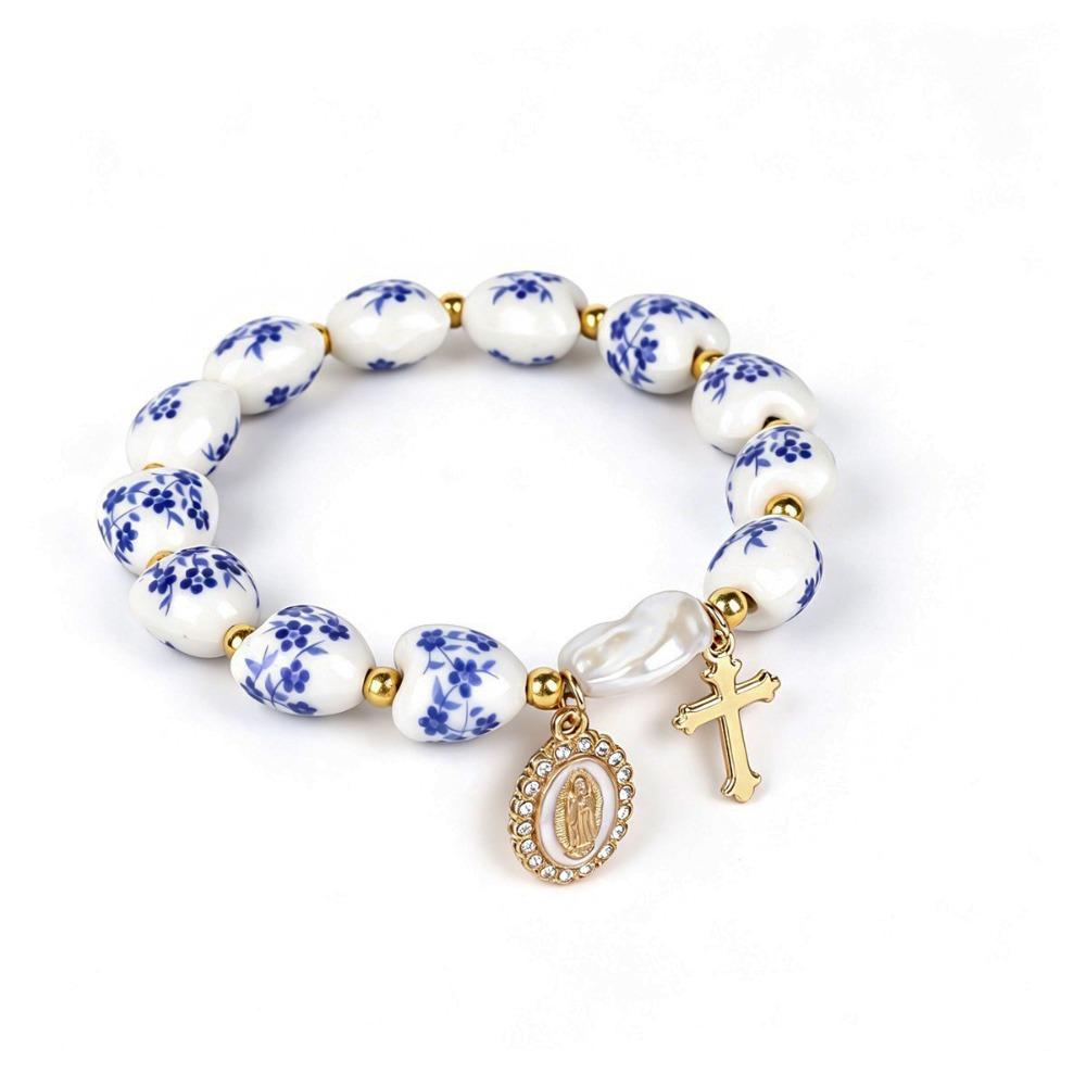 Metal Beaded Elastic Beads Bracelets Bow Ceramics Bracelet Trendy Women Bangle Girls