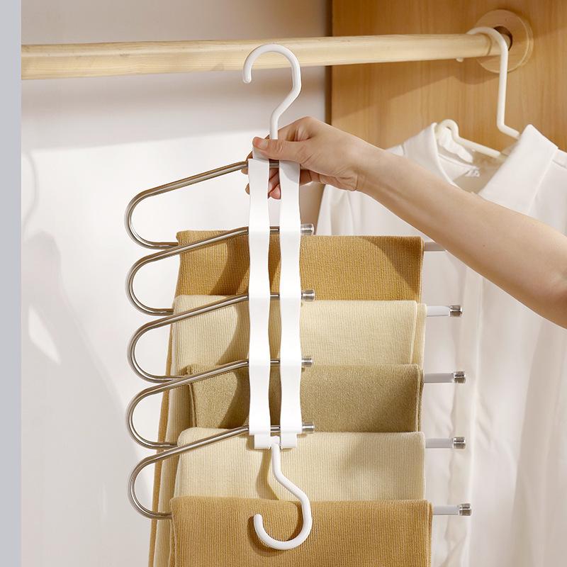 Foldable Multifunctional Clothes Pants Hanger Adjustable Multi-Layer Space Saving Storage Organizer Closet Pantry Shelf Bread