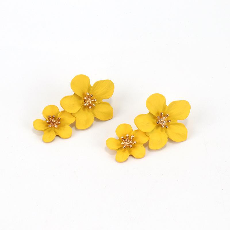 European & American Double-Layer Multicolor Flower Earrings - Trendy and Simple Design
