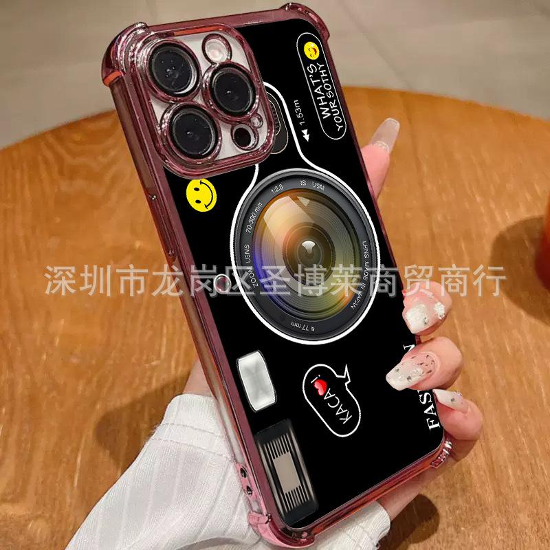 Retro Camera for iPhone17 Mobile Phone Case, Four Corners Anti-drop Airbag 16promax Lens Film 15 Protective Case