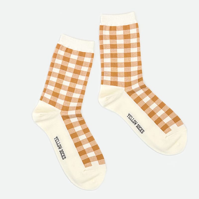 YELLOWSOCKS LINE CHECK BROWN