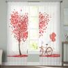 Valentine Love Tree Bicycle Curtain Tulle Decorative Sheer Curtains for Living Room Bedroom Kitchen Hotel Home Window Panels