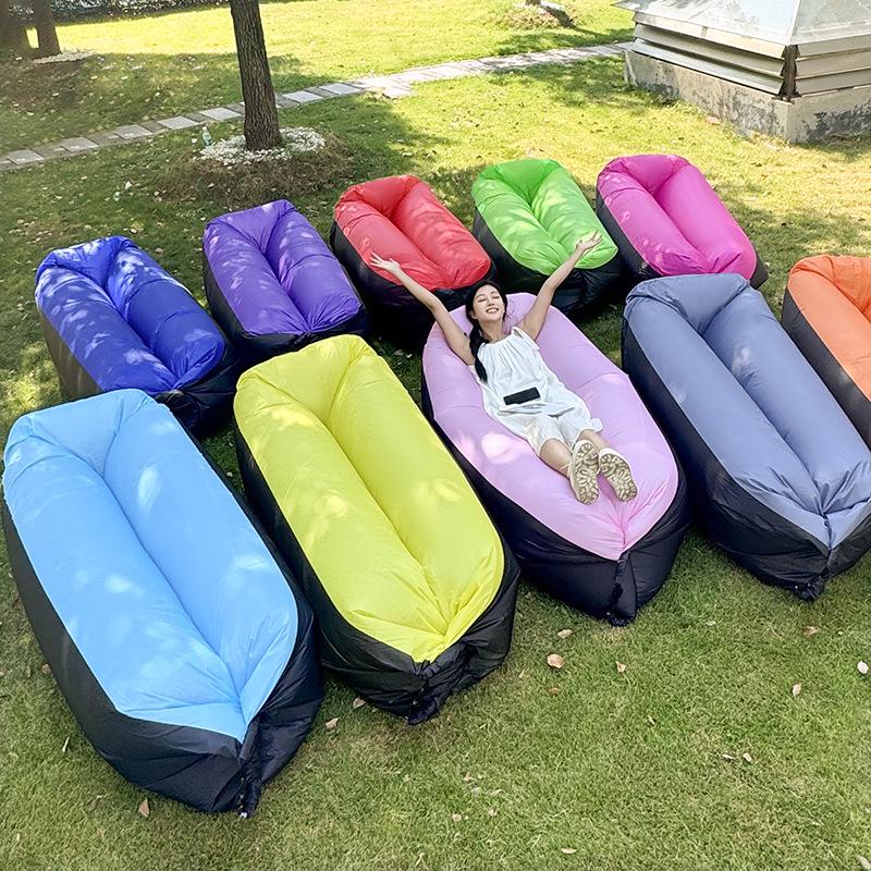 

Portable Outdoor Inflatable Bed/Sofa with Pillow for Camping and Relaxation Black and Sky Blue Thick Pillow Style