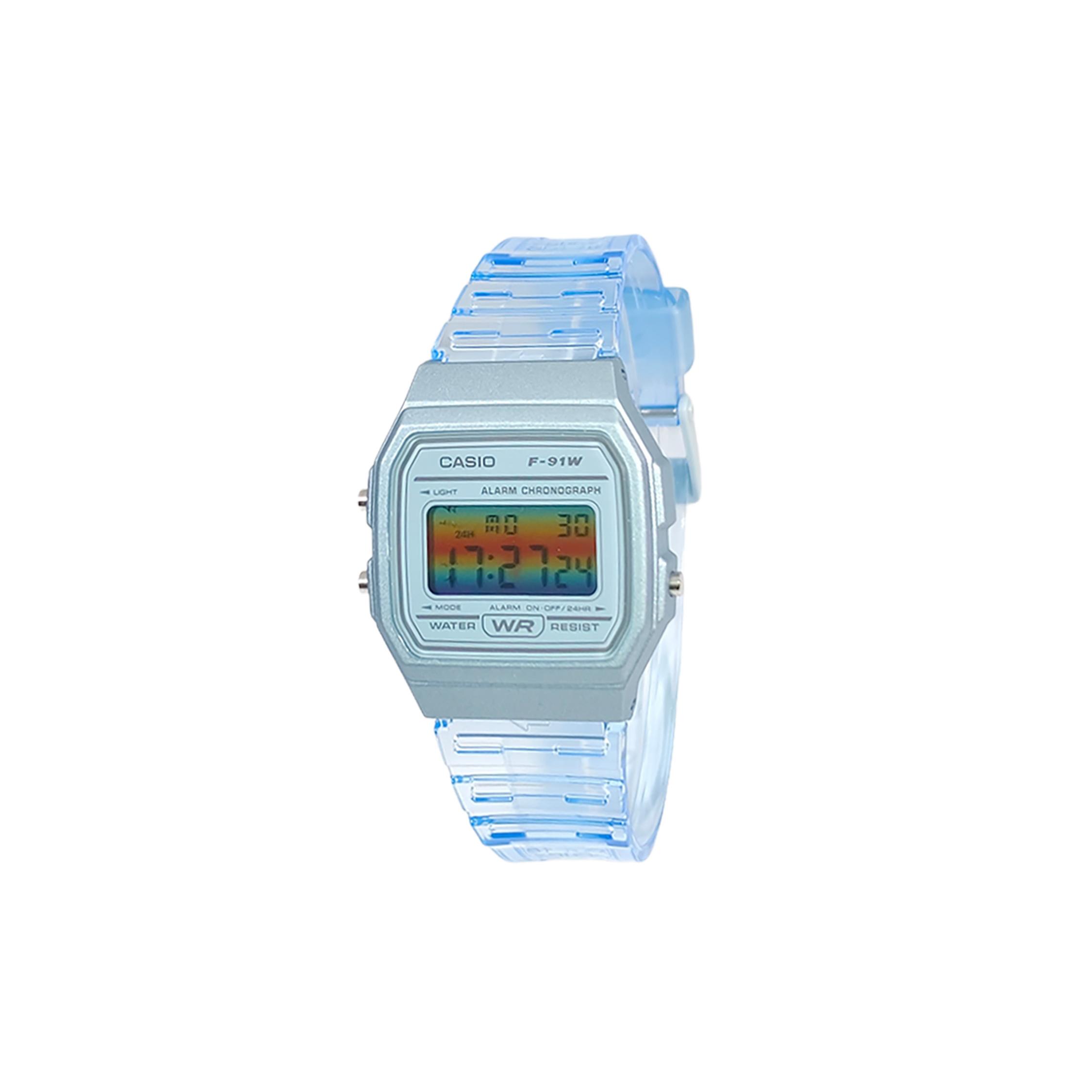 

CASIO Custom Collection Quartz Movement Resin Strap Watch Unisex Multicolor Watch Dial F-91WS-2(Watch1100--) Blue Transparent Strap