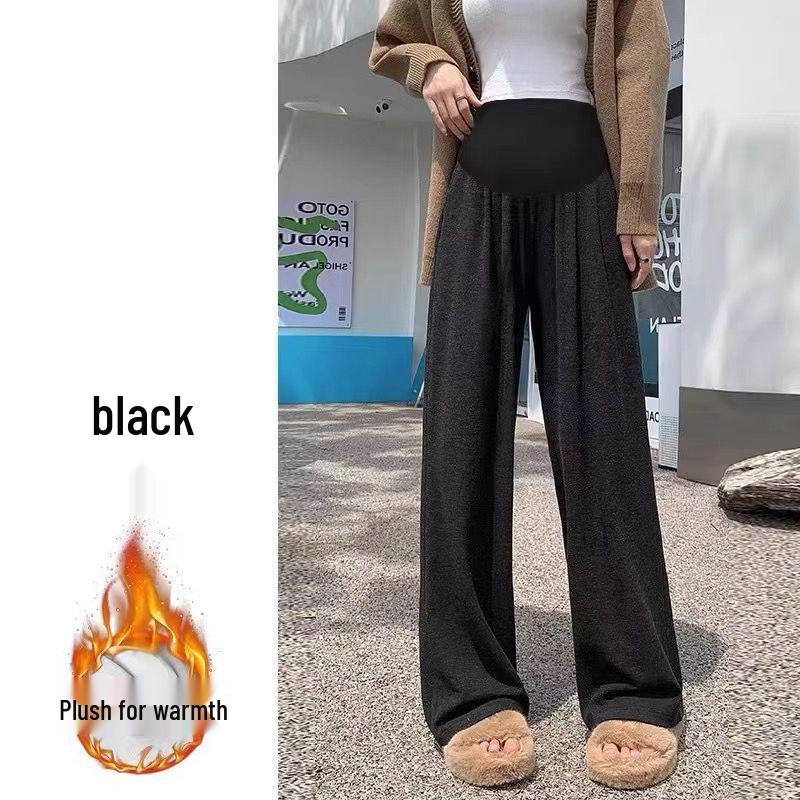 Maternity Wide-Leg Belly Support Pants - Autumn/Winter Fashion, Plus Velvet