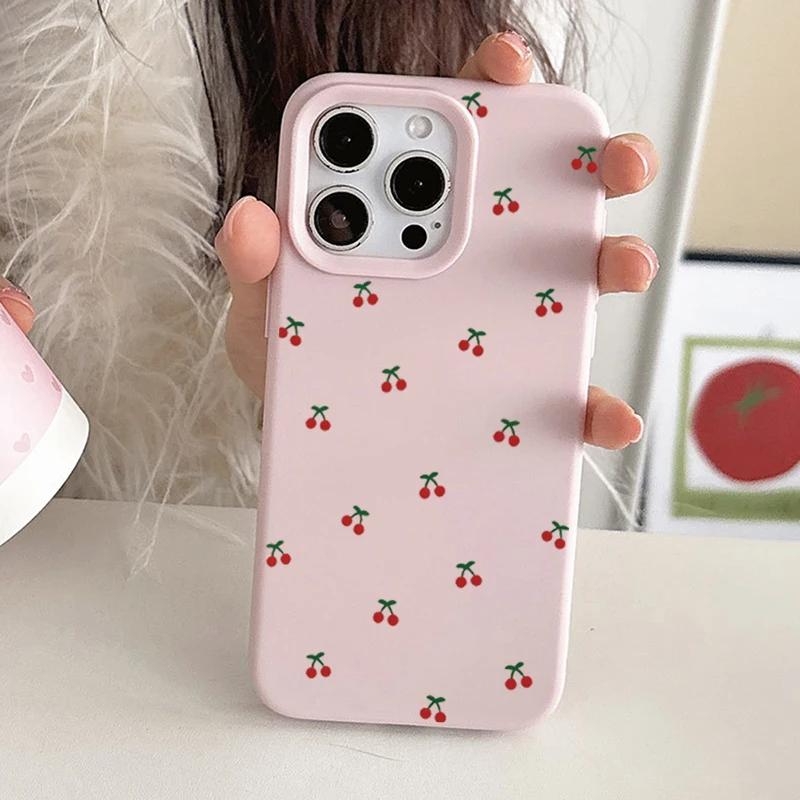 Cute Cartoon Cherry iPhone Case For iPhone 17 16E 16 15 14 13 12 11 Pro Max 7 8 Plus X XR Soft Silicone Protective Phone Cover