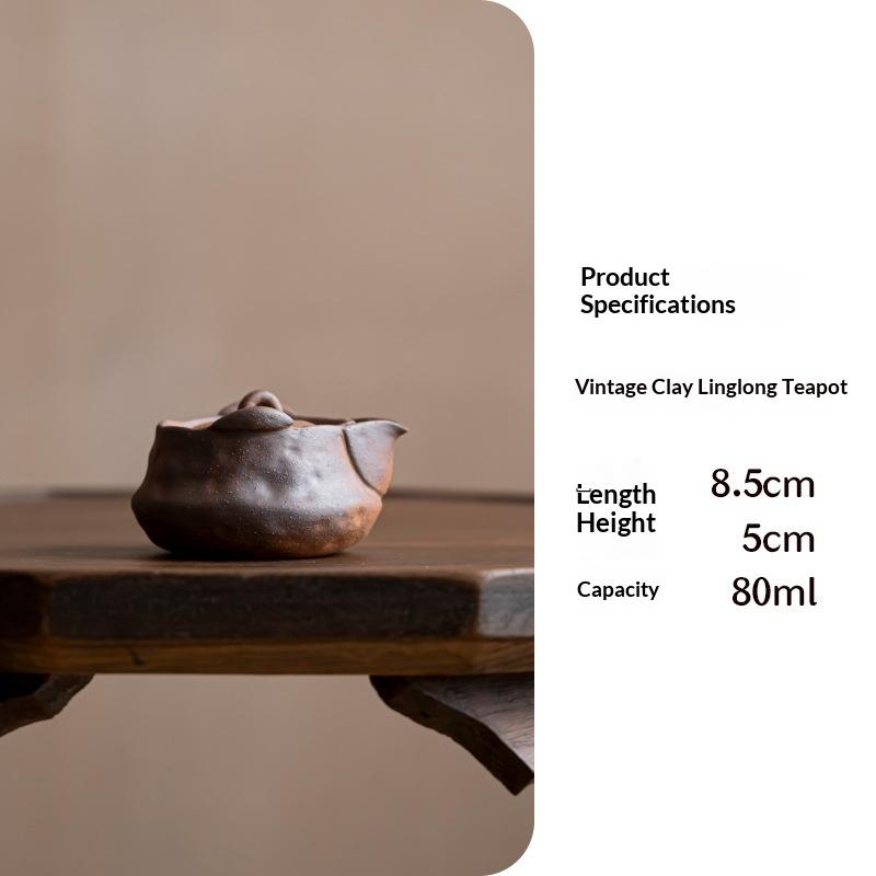 Handmade Coarse Pottery Teapot Vintage Old Rock Clay Small Handheld Teapot Ceramic Mini Tea Brewer Tea Infuser Tea Kettle