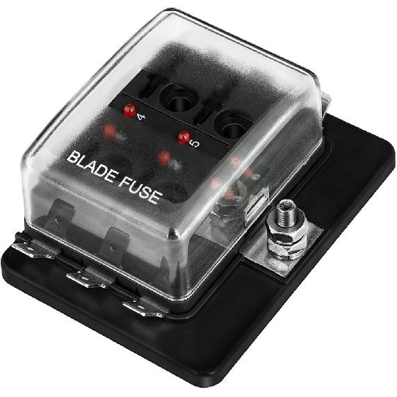 6-Way RV Fuse Block Blade Fuse Box DC12~32V 12V Junction Box Jtron LED Indicator Fuse Block for Blown Fuse Protection Cover 100 Amps for Automotive