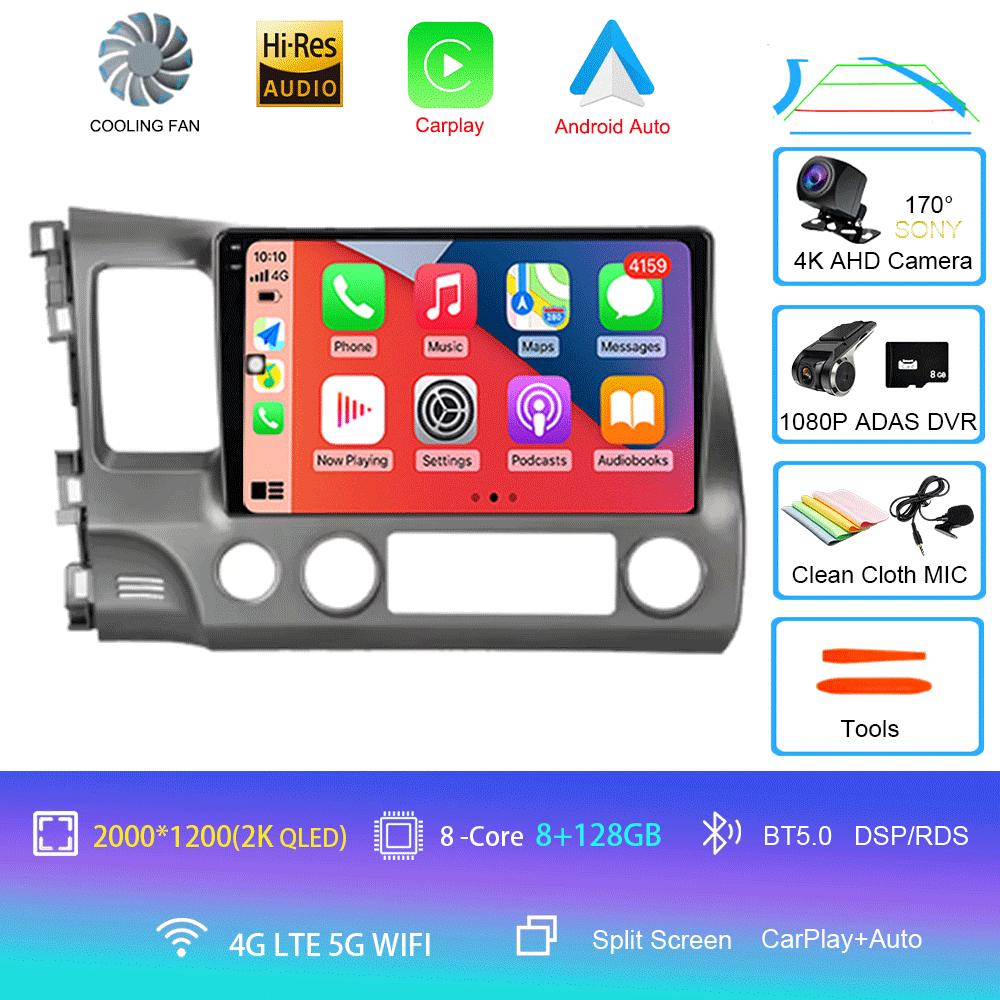 For Honda Civic 2005 - 2012 2Din 4G Android 14 Car Stereo Radio Multimedia Video Player Navigation GPS Head Unit Carplay Monitor