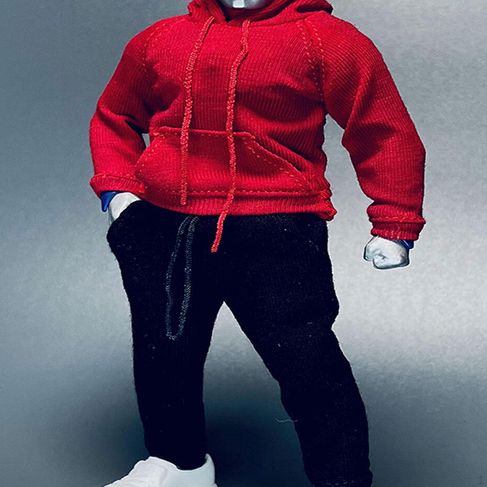 

1/12 Scale Action Figure Clothes Hoodie Pants Durability Fashion Premium Dress up Trendy Red Black
