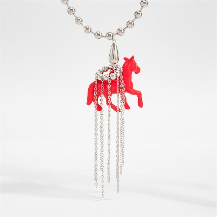Lovely Horse Design Necklace Pendant Sweater Chain With Soft Tassels Adjustable 61+7cm Chain For Women