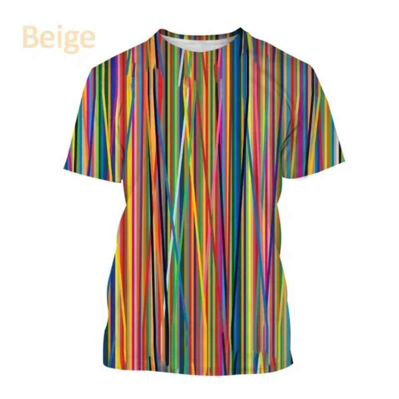 New Fashion Stripes Vertigo Casual Round Collar Unisex Short Sleeve Colorful Striped Personality 3D Printing T-Shirt