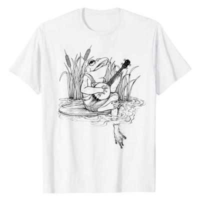 Cottagecore Aesthetic Frog Playing Banjo Cute T-Shirt Women Men Music Lover Clothing Humor Funny Comic Cartoon Graphic Tee Tops