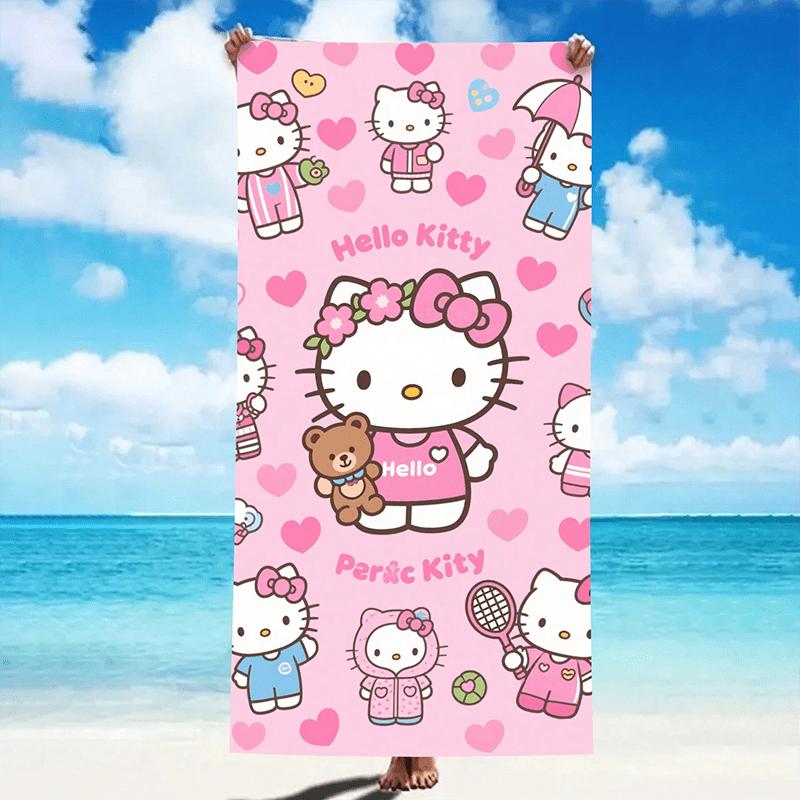 1pc Sanrio Kuromi Hello Kitty Family Print Absorbent Quick Dry Bath Sports Cape Towel for Beach Seaside Swimming Pool