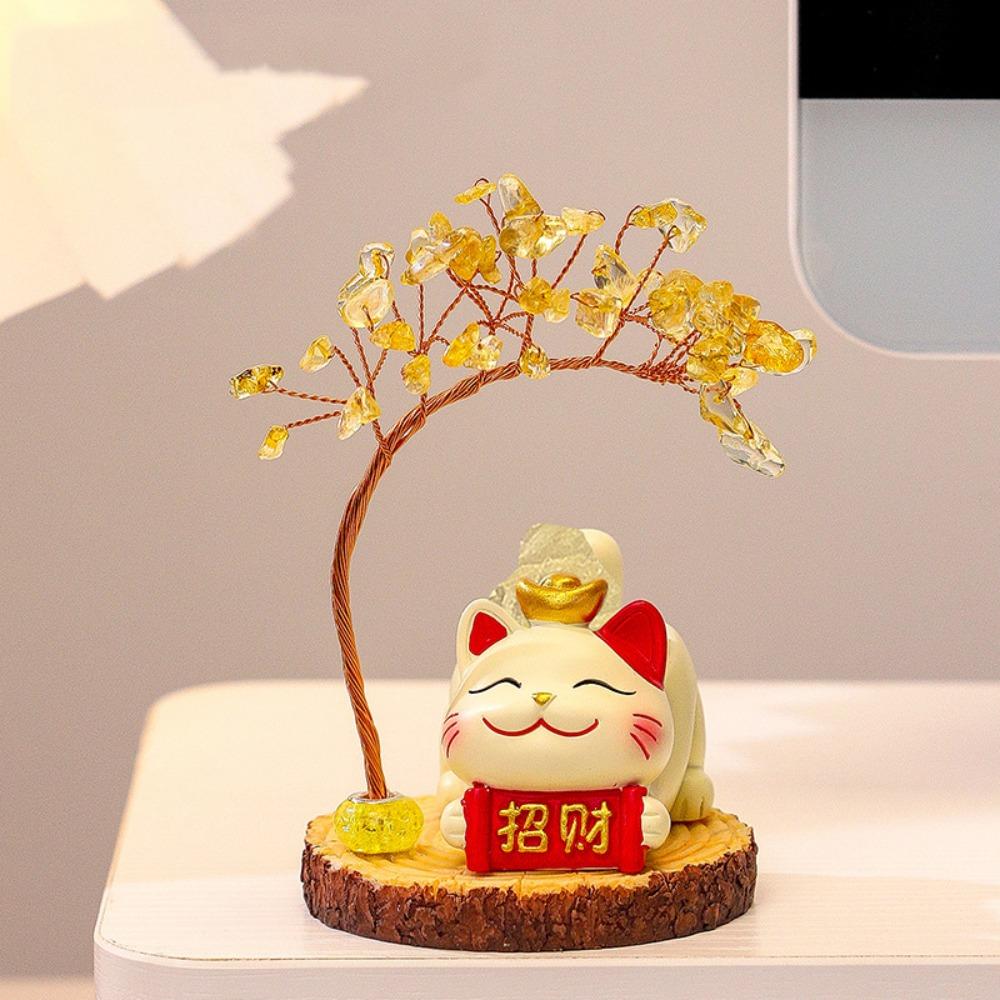 Creative Design Natural Crystal Crystal Tree Colorful Gravel Fortune Cat Fortune Tree Christmas Gifts