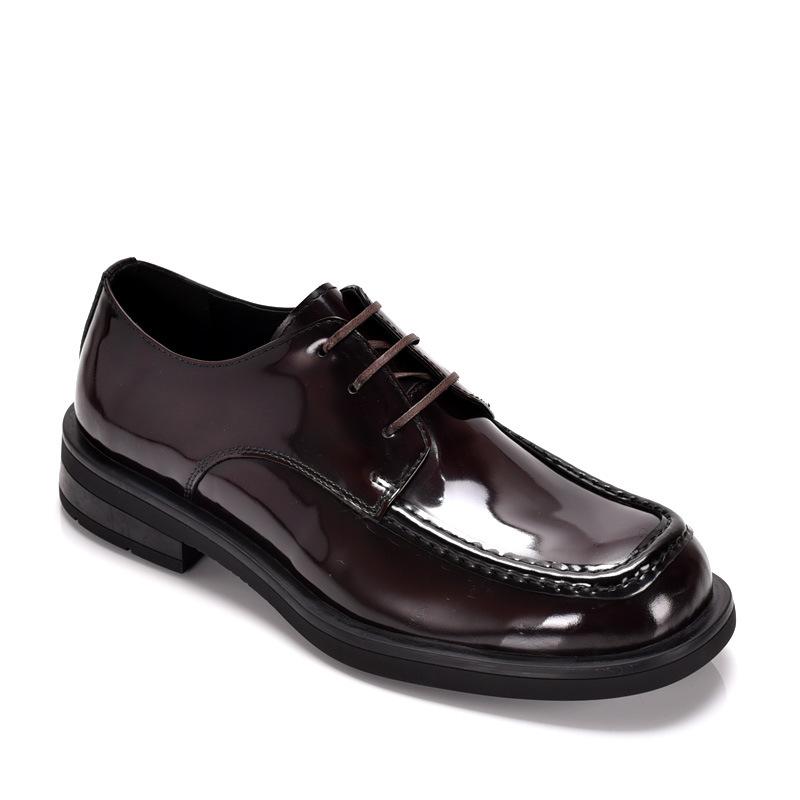 Spring And Autumn New Men'S Handmade Square Head Business Casual Leather Shoes British Dress Leather Breathable Big Head Leather Shoes Wedding Shoes