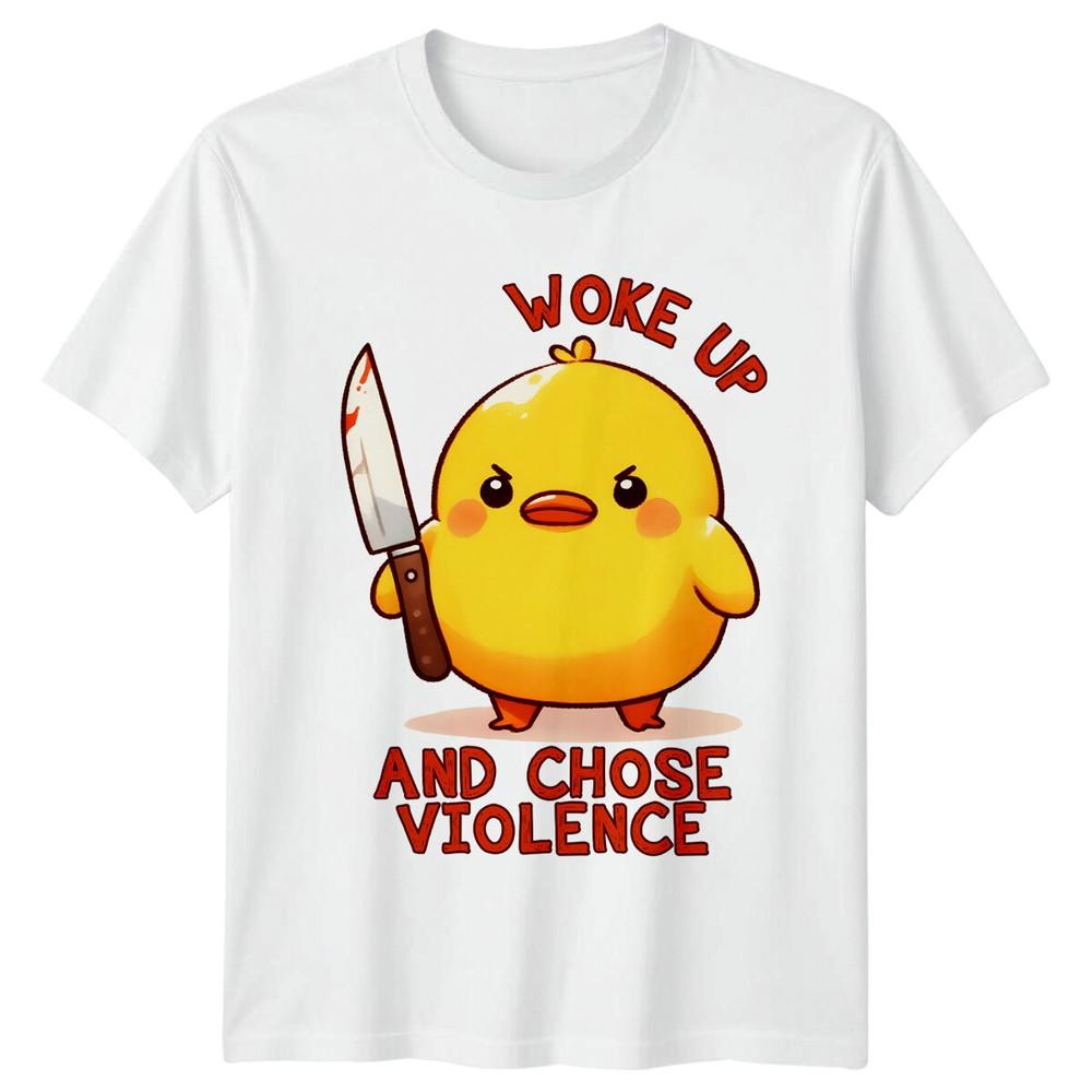 Woke Up And Chose Violence Funny Angry Chick With Knife T-Shirt