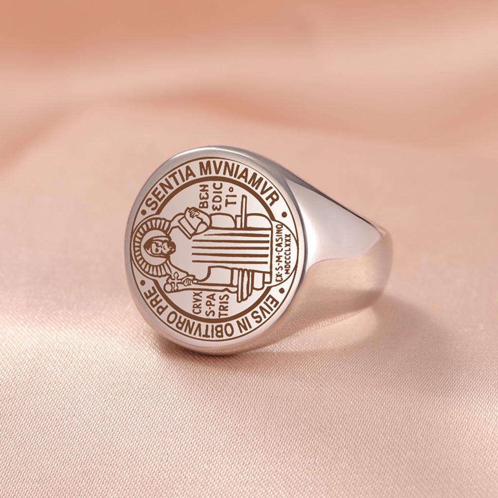 Pierścień Świętego Cypriana dla Kobiet Mężczyzn Stal Nierdzewna Klasyczny St. Pierścionki z Krzyżem Benedykta Modlitwa Amulet Talizman Biżuteria Prezenty