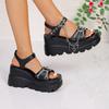 Summer European and American Plus-size Lolita Women's Shoes with Metal Chain, Heart Shape, Harajuku Style, Platform, Wedge Heel Sandals