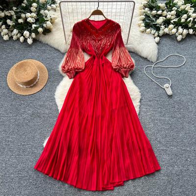 Sexy Chic Langarm Slim Quaste Puffärmel Damenkleid Mode Vintage Damen Freizeit Damenbekleidung