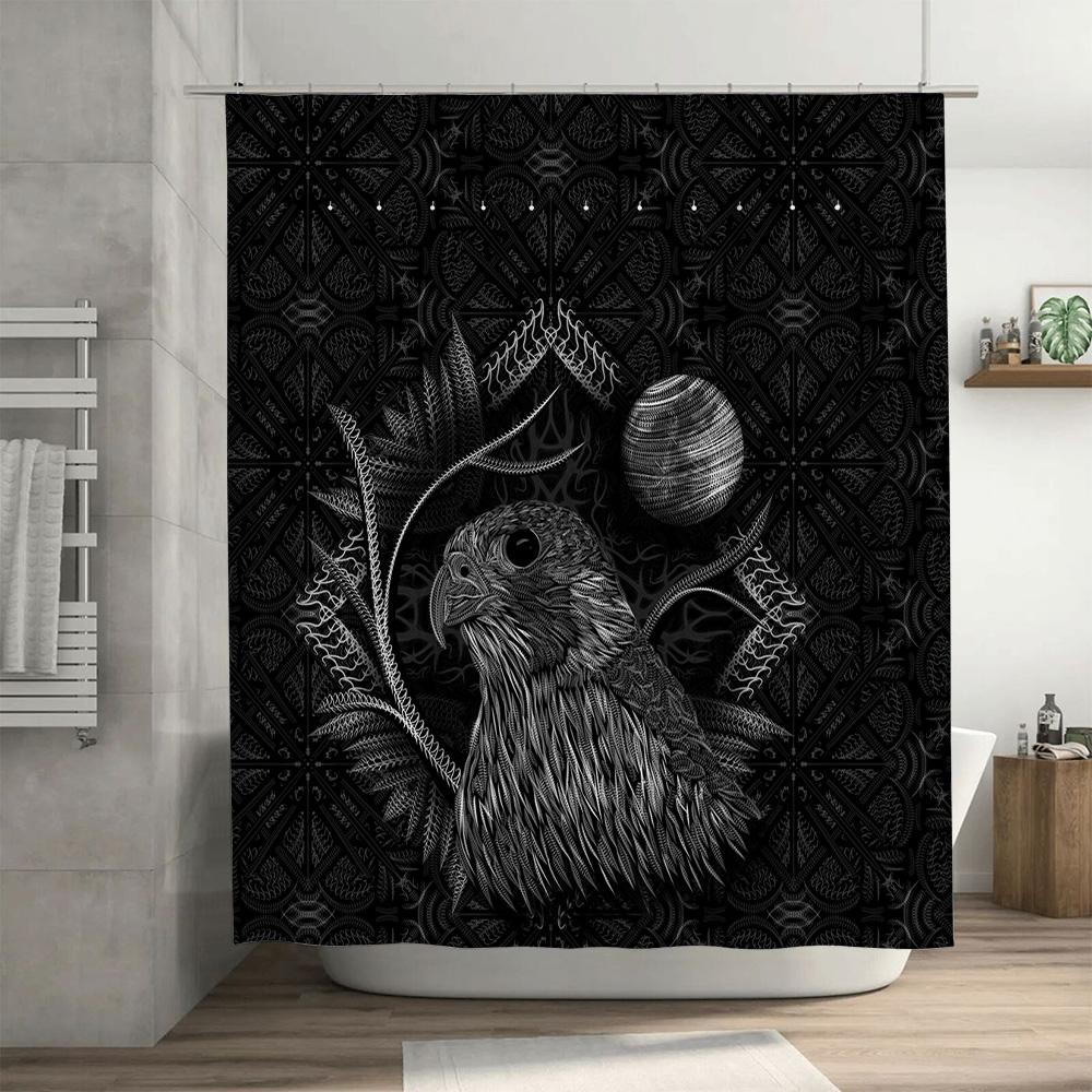 Black White Feathered Bird Shower Curtain Set for Bathroom Decor Modern Artistic Design Waterproof Shower Rug Mats Accessories