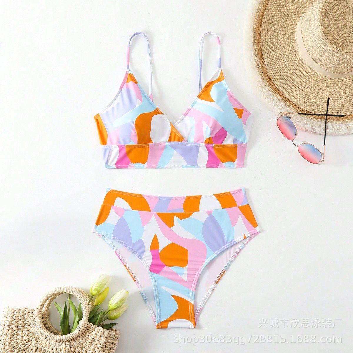 Printed split swimsuit bikini women European and American sexy swimsuit bikini S