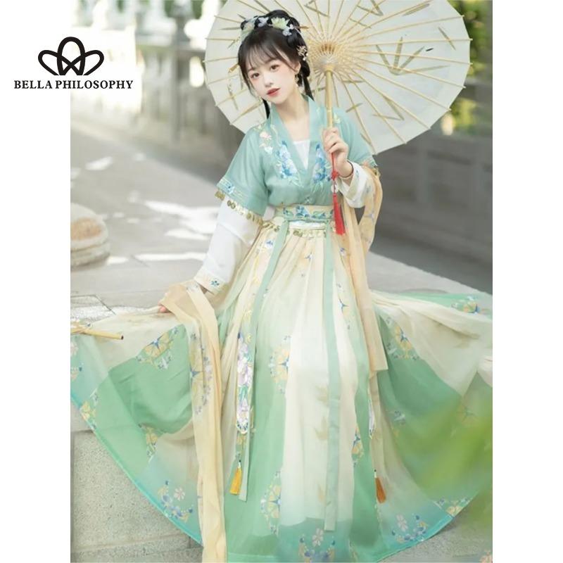 Robe Hanfu à manches longues, Style chinois rétro Antique, Design doux et Original, taille imprimée, nouvelle collection