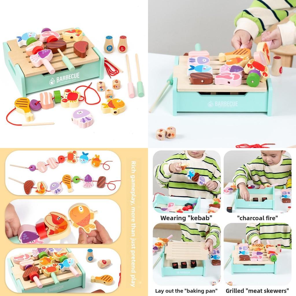 Wooden Kids Barbecue Grill Playset With Interactive Kitchen Toy For Family Fun