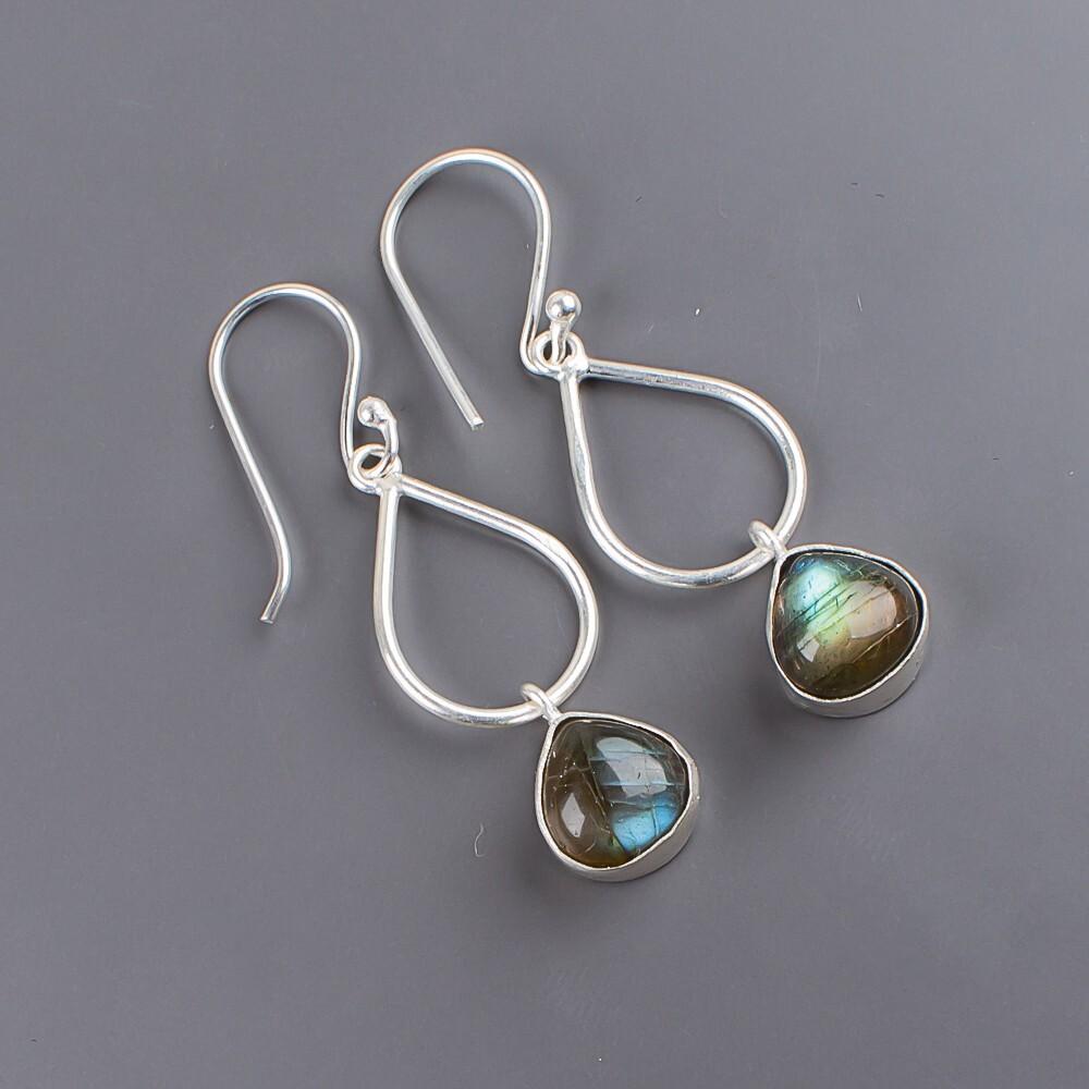 Natural Labradorite Gemstone 925 Sterling Silver Jewelry Handmade Earrings 1.90" EE-19-30