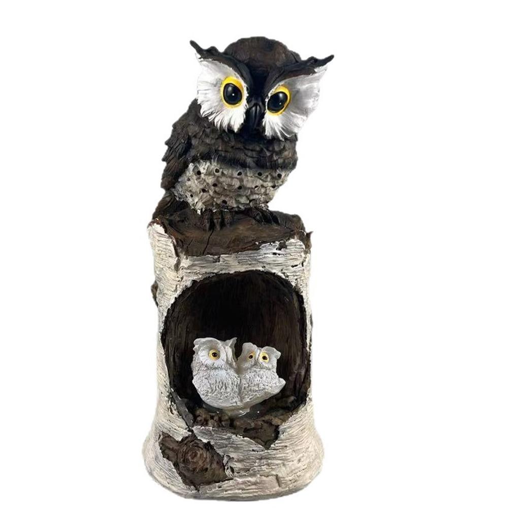 Halloween Resin Solar Simulated Owl Standing On Tree Stump Night Light Craft Ornaments