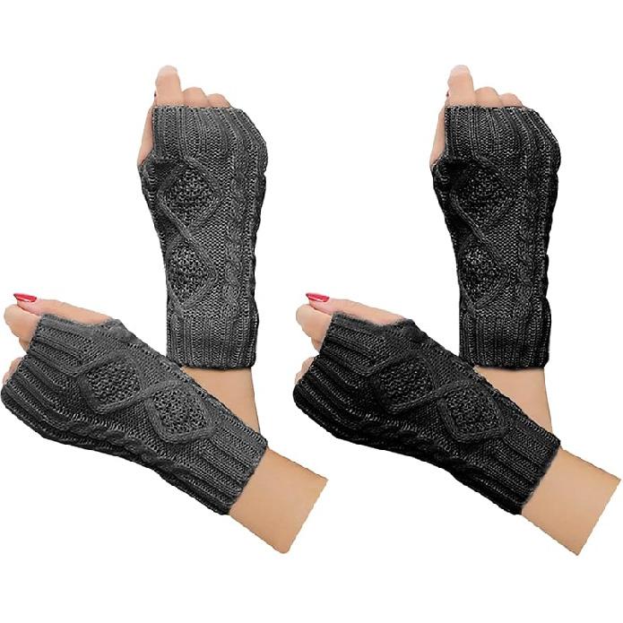 Justay Women Winter Warm Knit Fingerless Gloves Hand Crochet Thumbhole Arm Warmers Mittens One Size