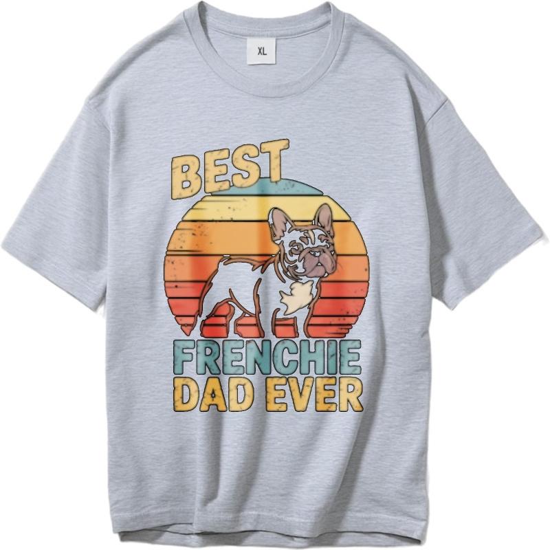 Retro Short Sleeve Shirt Breathable Unisex Round Neck tshirt Cotton Best Frenchie Dad Ever Vintage Sunset Dog Hiphop Boys tops