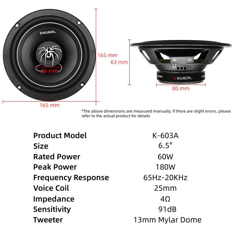 1 Pair Universal Car Audio Modified 6.5 Inch 2-way Coaxial Speaker MAX 180W High Power Car Interior Professional Speaker 6.5inch