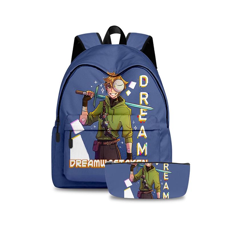 2pcs/set Dreamwastaken Dream Smp 3d Printed Backpack Schoolbag Pencil Bag For Men And Women