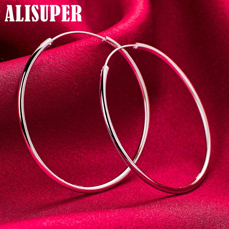 Creolen aus 925er-Sterlingsilber, glatt, 50/60 mm, großer Kreis, Schmuck