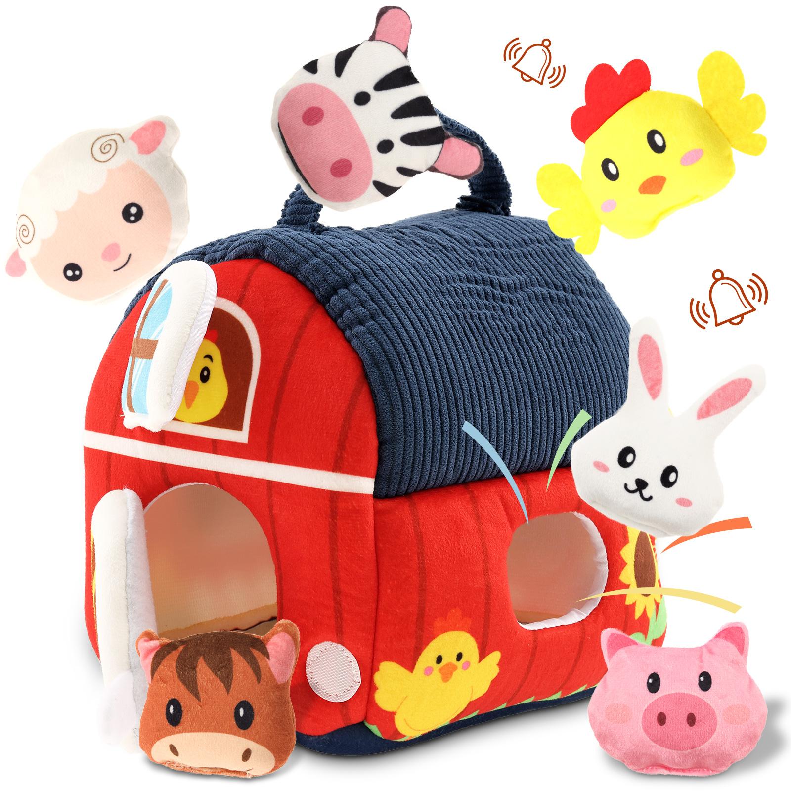 

Baby Montessori Toys Portable Stuffed Farmhouse Animals Toy Educational Learning Activity Sensory Toys for Ages 6 Months and Up