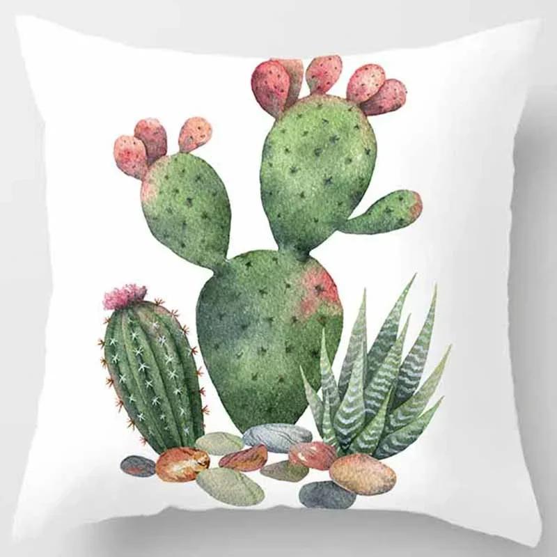 Car Sofa Cushion Cover Botanical Cactus Print Square Pillowcase Bedroom Home Decor