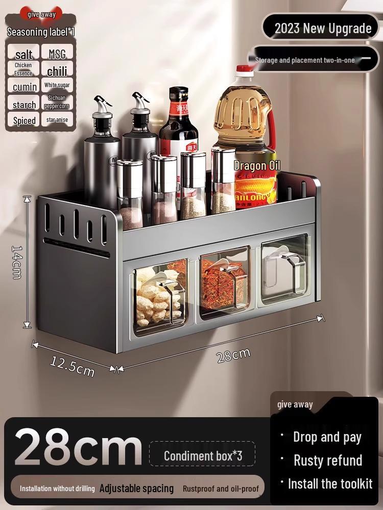 

Настенная кухонная полка для специй без сверления с многофункциональными емкостями для приправ