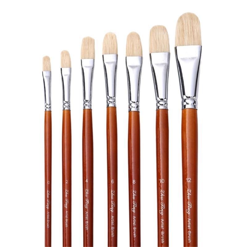 7Pcs Artist Paint Brush Bristle Paintbrush Wood Handle Paint Brush for Oil Acrylic Watercolor Gouache Painting