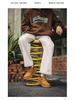 Men's Retro Yellow Leather Low-Top Martin Motorcycle Boots with Oxford Outsole